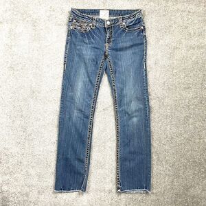 LA Idol Women’s Size 11 Light Wash Denim Straight Leg Jeans Distressed Hem